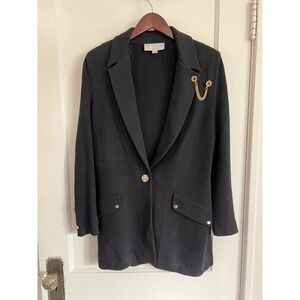 St. John Collection by Marie Black Knit Blazer Jacket Metal Buttons Size 8 MiUSA